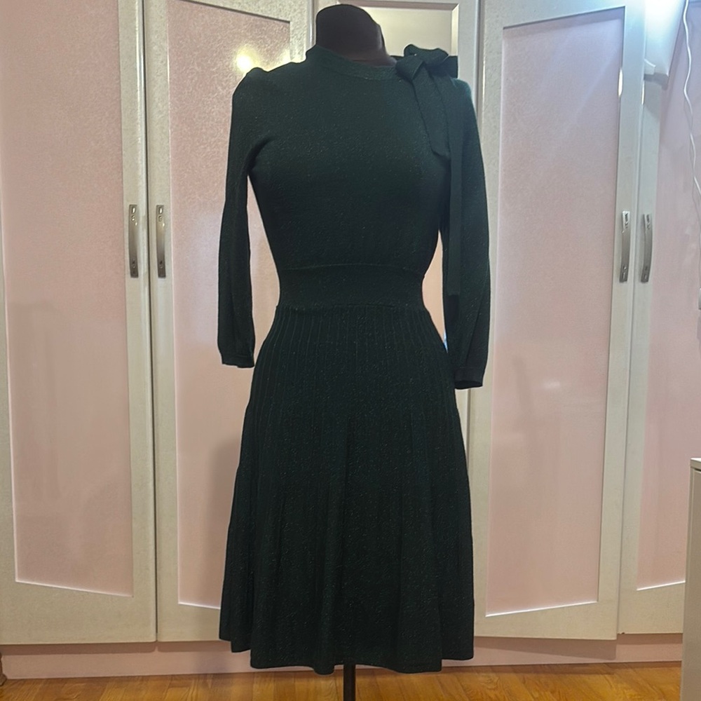 Nanette Lepore Green Mock Neck Fit and Flare Dress